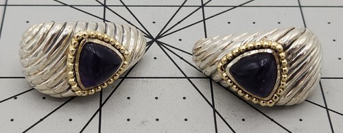 Vintage ALS Sterling Silver &18k Gold Amethyst Earrings