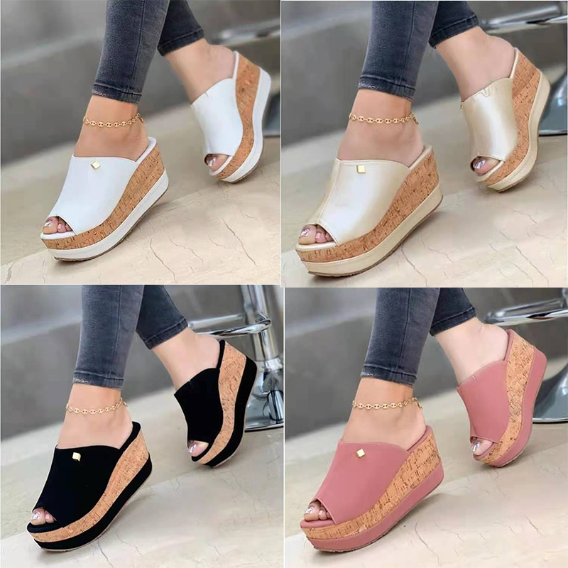 PANTOFOLA D’ORO Scarpe ciabatte donna zeppa estive punta aperta plateau casual infradito sandali*