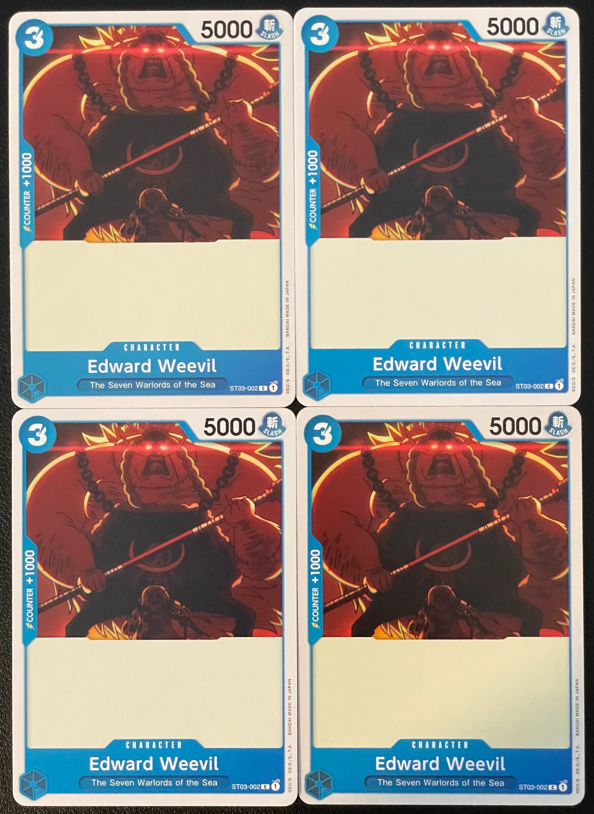 x4 Edward Weevil ST03-002 One Piece Game TCG English Playset