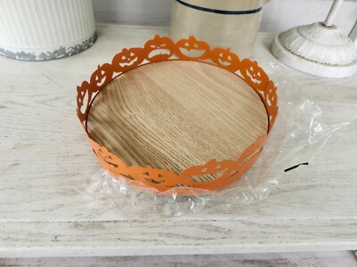 ''Spooky'' Metal and MDF Tray Dollar Spot Decor for Halloween Spider Web/Pumpkin