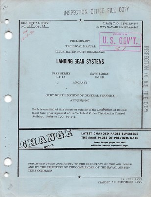 F-111A, F-111B ''Aardvark'' Landing Gear Systems Parts Catalog Flight Manual - CD