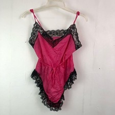 J.c. penney Pink and Black Lace Teddy Bodysuit Size Medium