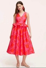 NWOT Kate Spade sz 12 Womens Classic Rose Peplum Midi Dress Red Pink V-neck