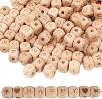 100 StüCk Holzbuchstaben Perlen 12Mm Zum AuffäDeln - Holzperlen Set Mit B