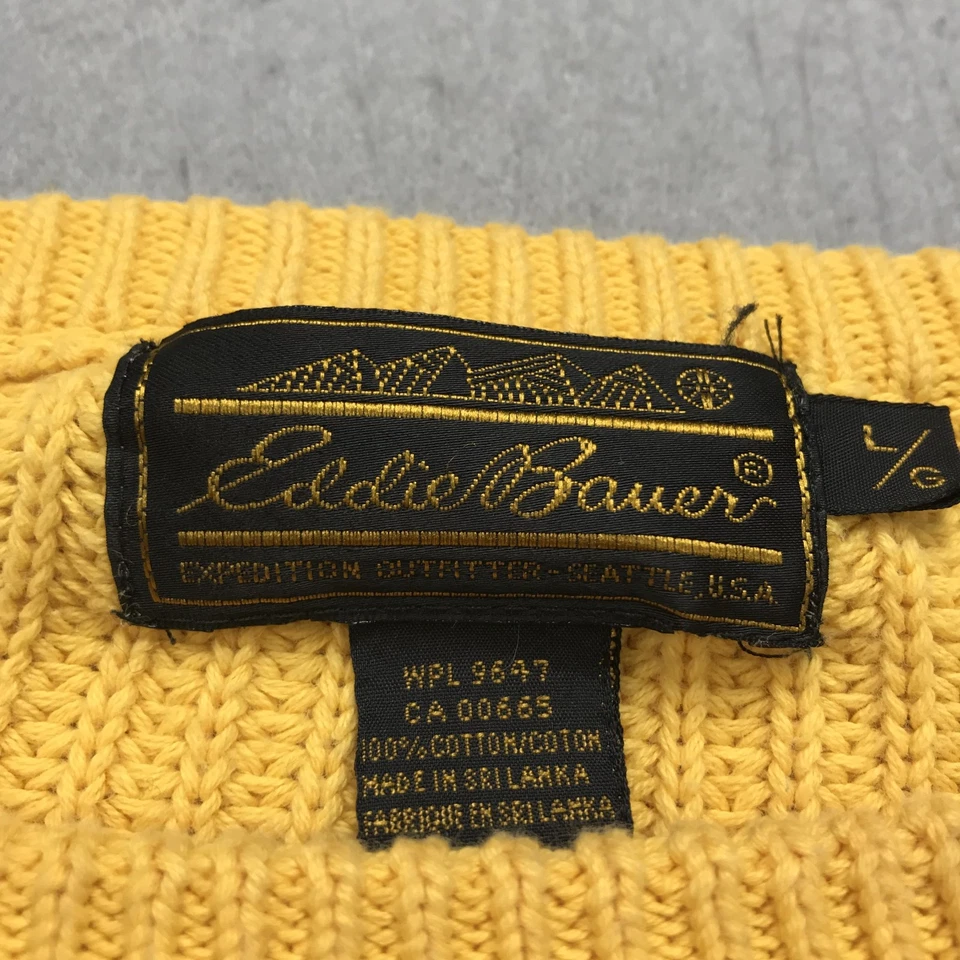 Sudadera DE COLECCIÓN Eddie Bauer Adulto Grande Amarilla Acanalada Pescador Cuello Redondo Años 90 Foto 4 de 4