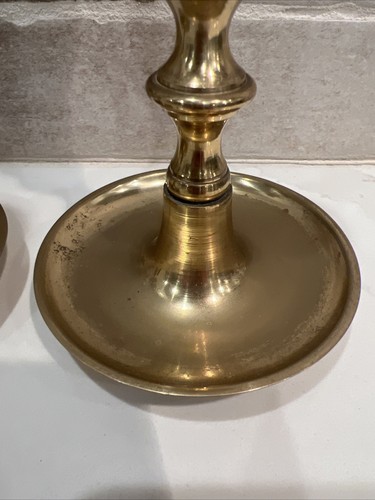 Pair Vintage Solid Brass Candlesticks Candle Holders 7 3/4” Patina MCM - Picture 6 of 16
