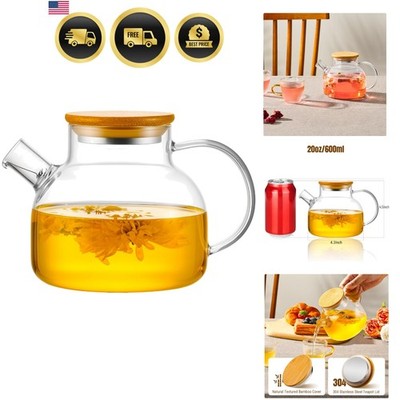 Glass Teapot Stovetop 20 OZ/600ml, Borosilicate Clear Tea Kettle with Bamboo ...