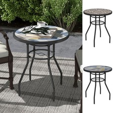 Garden Table with Tempered Glass Top, Steel Frame for Porch, Balcony