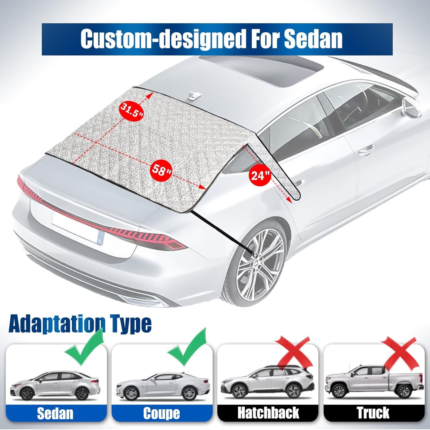 IC ICLOVER Car Rear Windshield Cover, 4-Layer Waterproof Back Window Protector f