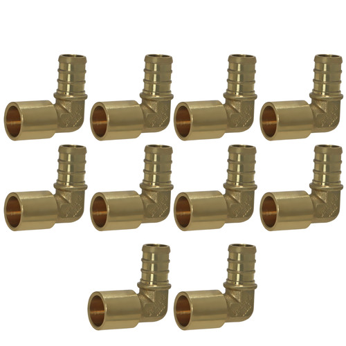 10 Pack XFITTING 1/2" Pex X 1/2" Male Sweat Elbow, Pex Male Sweat Elbow, Brass