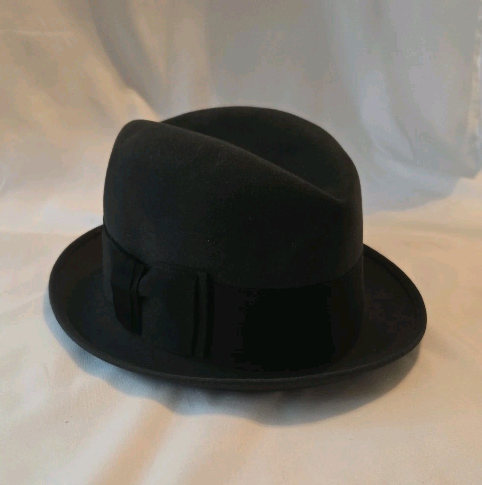 1950s Stetson Tornado Black Fedora Hat Size 6-7/8 Satin Band  display picture 3