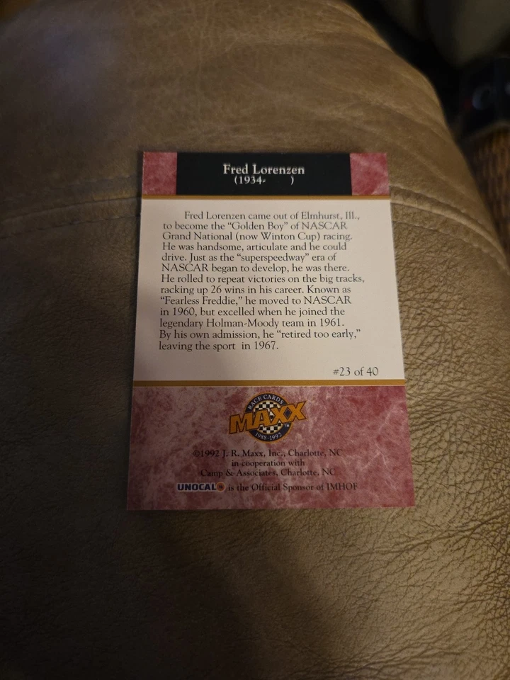 1992 Maxx International Motorsports Hall of Fame Fred Lorenzen #23 HOF - Image 2 of 2