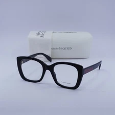 Alexander McQueen AM0351O 002 Shiny Black 52mm Eyeglasses New Authentic