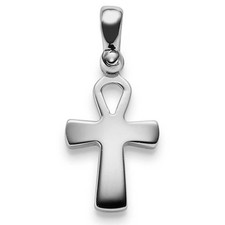 Ciondolo Croce Egiziana Vita E Rinascita 585 Oro Oro Bianco 23x10mm