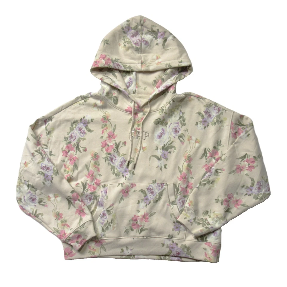 NWT Gap × LoveShackFancy Sudadera con capucha con logo recortado en color marfil talla XS Foto 2 de 4