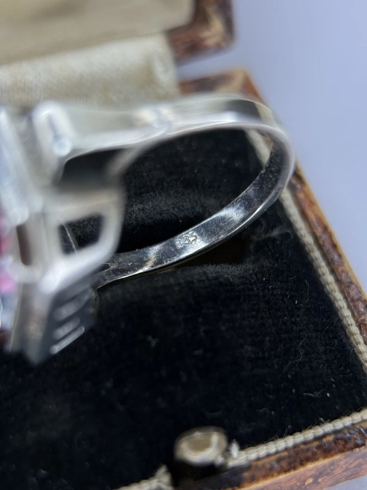 Art Déco Ring Silber Rheinkiesel 835 Gr. 57 Vintage iris glass Glas Statement - Bild 4 von 4