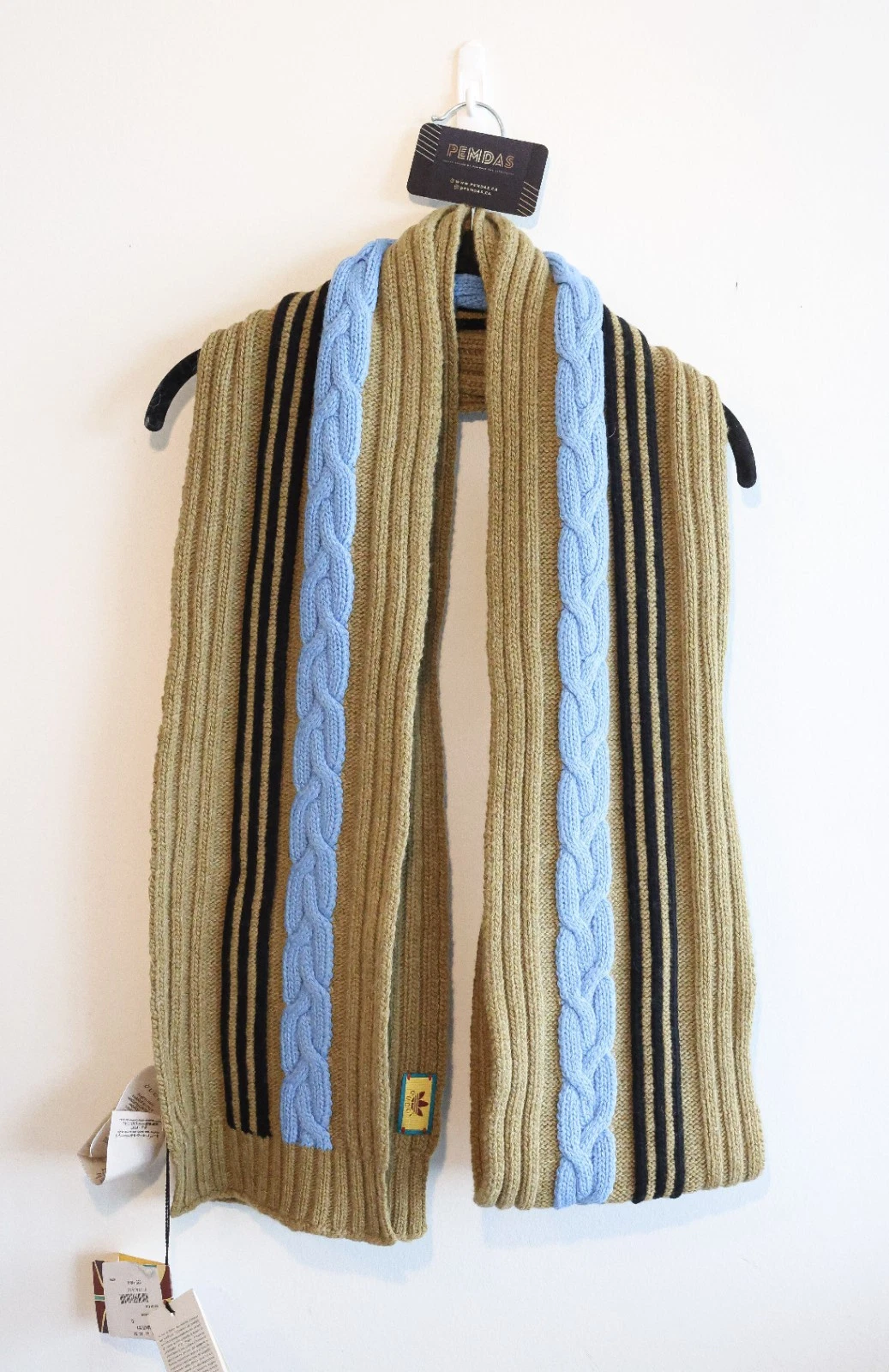?️NEUF authentique GUCCI x ADIDAS 100% LAINE INTARSIA CÂBLE KNIT écharpe extra longue