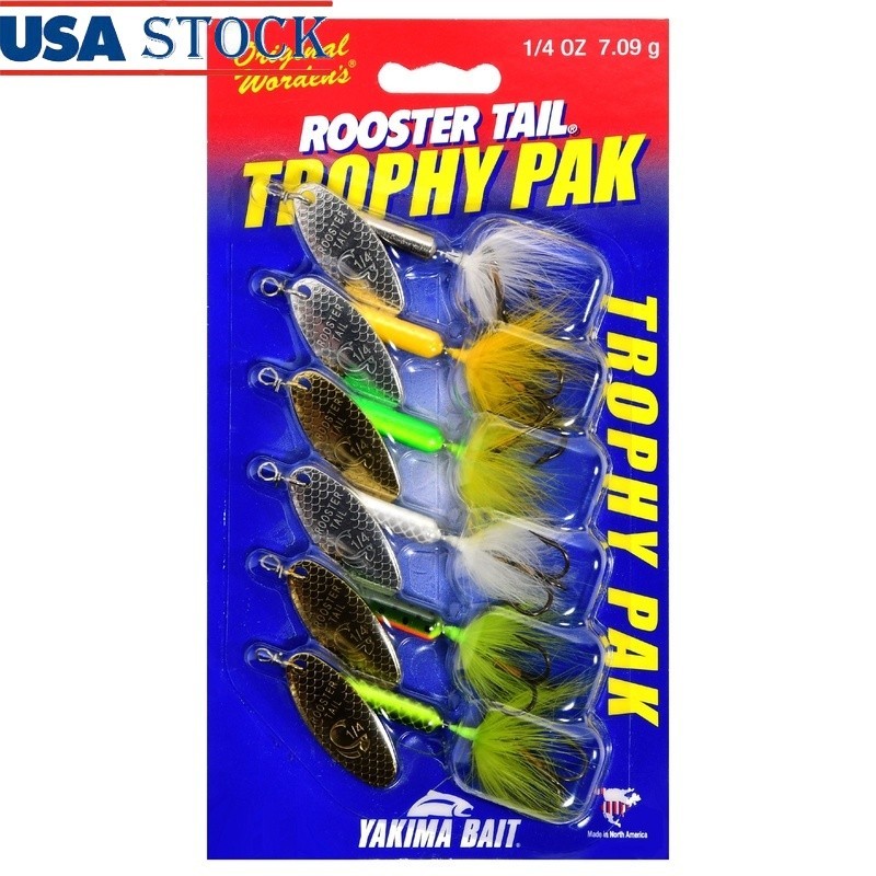 Assorted Colors Trophy Fishing Lure Kit Rooster Tail Spinner 1/4 Oz 6 Count New