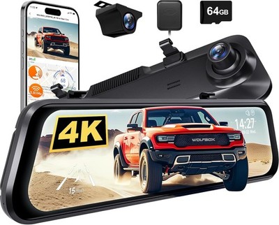 WOLFBOX G850 PRO 4K Mirror Dash Cam with ADAS and BSD, Smart Rear View Mirror wi