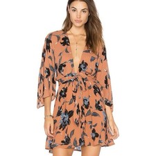Faithfull the Brand Nova Mini Dress AU10 US6 Maldives Floral Print Burnt Orange