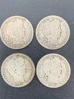 (4) Barber Quarters 1906-O, 1907-O, 1908-O, 1909-O. Last 4 yrs. New Orleans mint