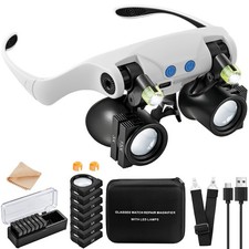 Magnifying Glasses with LED Light, 14 Lenses, Hands Free, Black