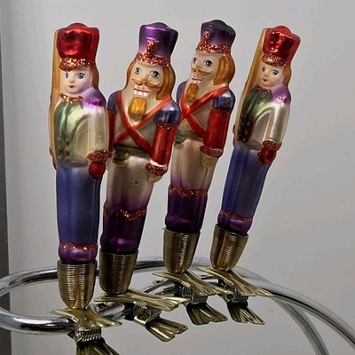 Vintage Lot Of 4 German Glass Brass Clip On Christmas Ornaments Lauscha 4  