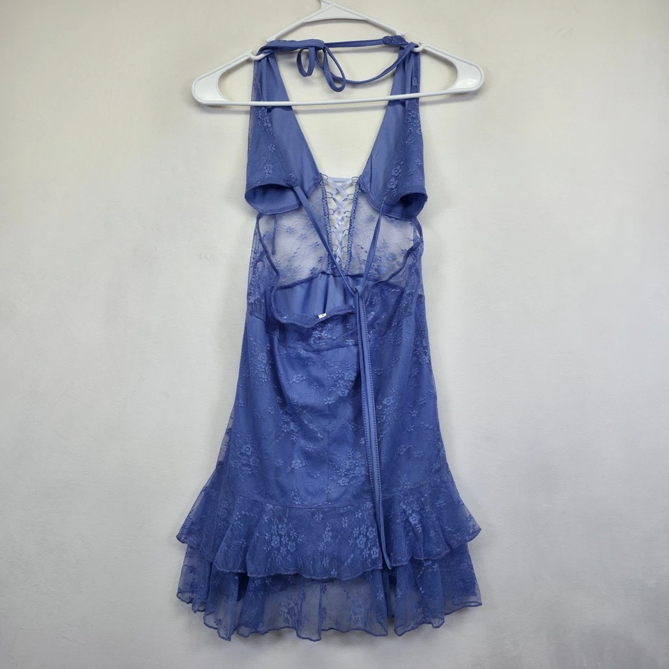 Camisón Babydoll Mujer L Púrpura Floral Sin Espalda Fairycore Lencería Coqueta Foto 3 de 4