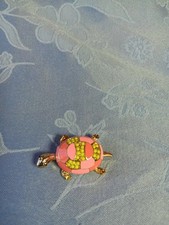 Gold Tone Peach  Yellow Enamel Turtle Brooch Pin