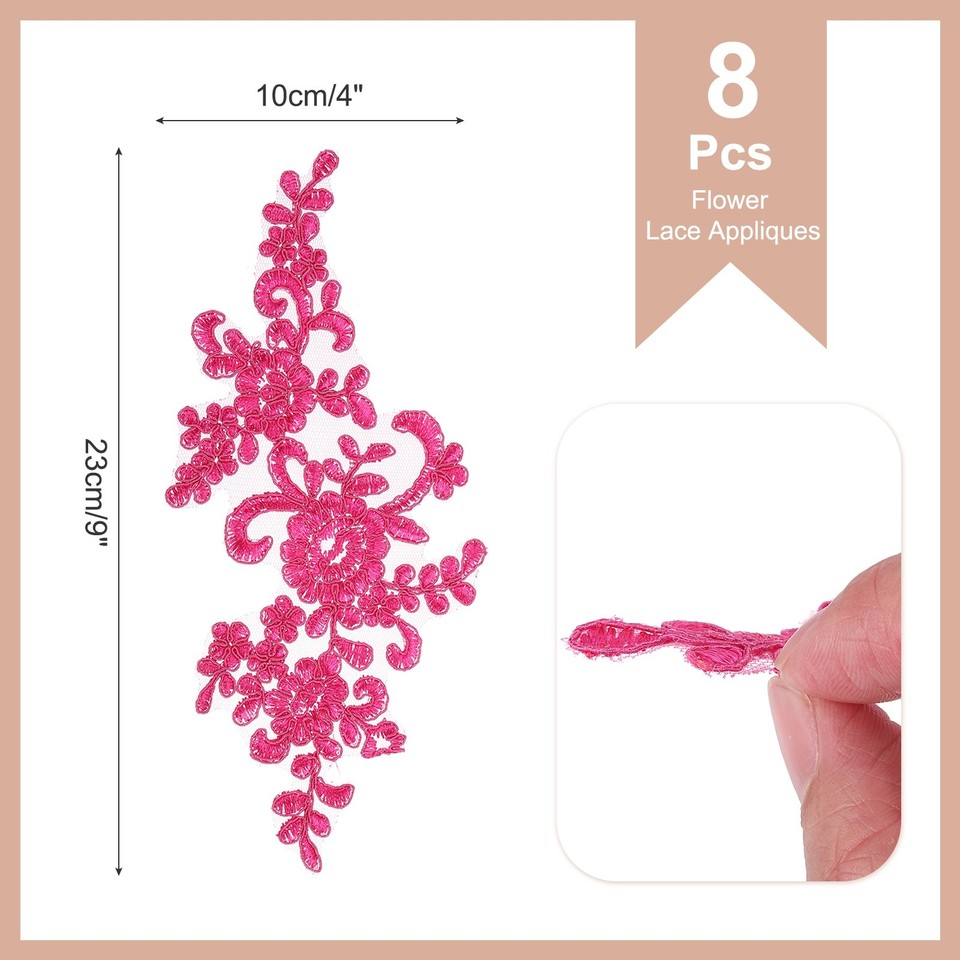 8Pcs Flower Lace Appliques 3D Embroidery Lace Patch, Rose Red | eBay