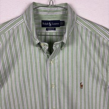 Vintage Ralph Lauren Mens Shirt Classic Fit Green Striped Oxford Y2K