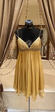 MARC BOUWER GLAMIT GOLD Babydoll Goddess SEQUIN SILK Mini Dress Sz 4 $695 Prom