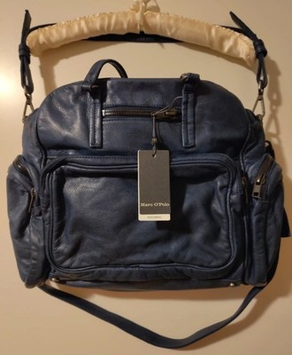 Marc O'Polo hochwertige Umhaenge/Henkeltasche aus blauem Leder, Neu mit Etikett