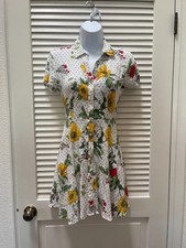 Forever 21 Dress Womens Small Floral Polka Dot Button Front Short Sleeve White