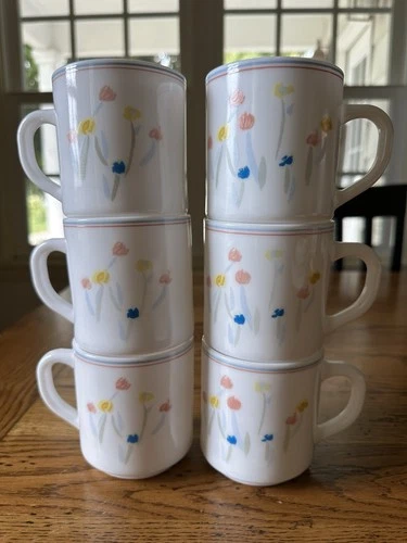 Vintage Arcopal France PASTORAL 12 oz Coffee Tea Mugs Cups Set of 8 EUC!
