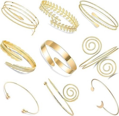 9 PCS Pieces Arm Cuff Upper Arm Band Cuff Bracelet Bangle A:Gold-tone