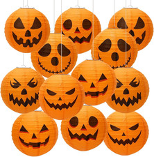 12pcs Halloween Jack-O-Lantern Paper Lanterns, Hanging Pumpkin Party Decor