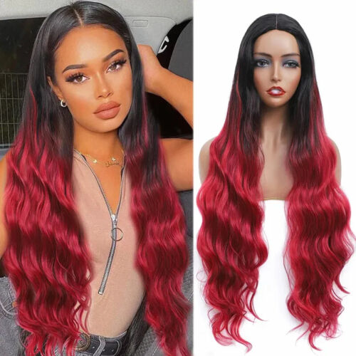 Synthetic Lace Front Wig Black Women 34In Long Body Wave Hair Cosplay Daily Wig - Foto 1 di 13