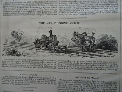 c1847 GREAT RAILWAY ENGINE MATCH STEEPLE CHASE Original Victorian Punch Cartoon