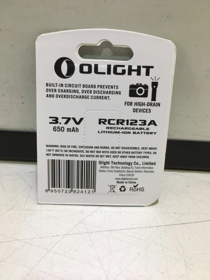 BATERÍA RECARGABLE DE IONES DE LITIO OLIGHT RCR123A 3.7V 650mAh 4 DISPOSITIVO DE ALTO DRENAJE Foto 3 de 4