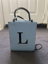 Baby Blue Initial L Personalized Faux Leather Tote Bag Fashion Handbag Gift Chic
