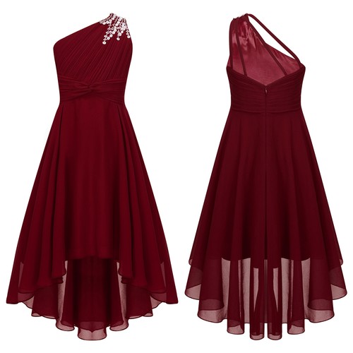 Kids Girls Ball Gown Chic Dress Party Evening Proms Bridesmaid One Shoulder - Picture 12 of 75