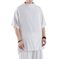 Men Chinese Shirt Tang Suit Mandarin Collar Retro Hanfu Short Sleeve Blouse