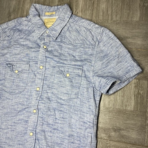 Lucky Brand California Men's Classic Fit Sz Small Pearl Snap Linen - Blue - Picture 13 of 16