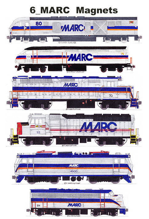 MARC (Maryland Area Regional Commuter) Locomotives 6 magnets Andy