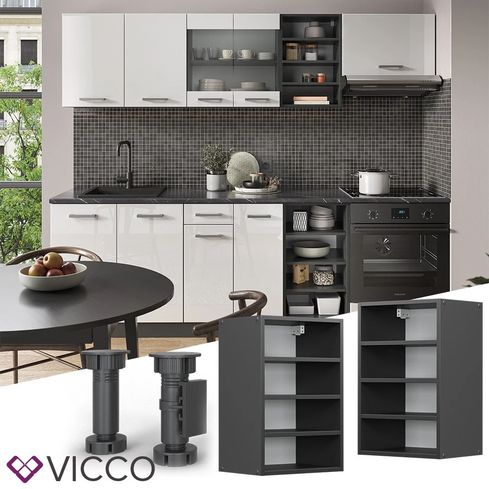 Shelf wall cabinet unit kitchen furniture R Line anthracite 40 cm modern Vicco