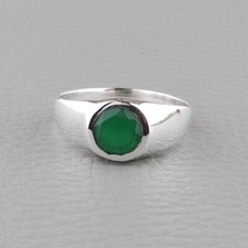 Natural Emerald Signet Ring 925 Solid Sterling Silver Ring Birthstone Ring Men