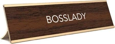 LEMONSODA Nameplate Style Desk Sign (Boss Lady) - Brown and Gold