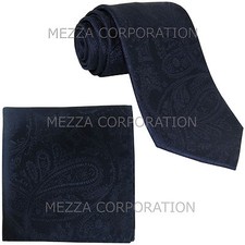 New Vesuvio Napoli polyester Men's necktie  hankie set paisley party navy blue