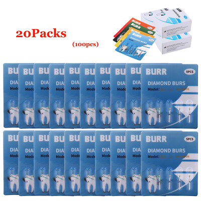 100 Pcs Dental Diamond Burs High Speed Handstück Friction Grip  1.6mm 100 Types